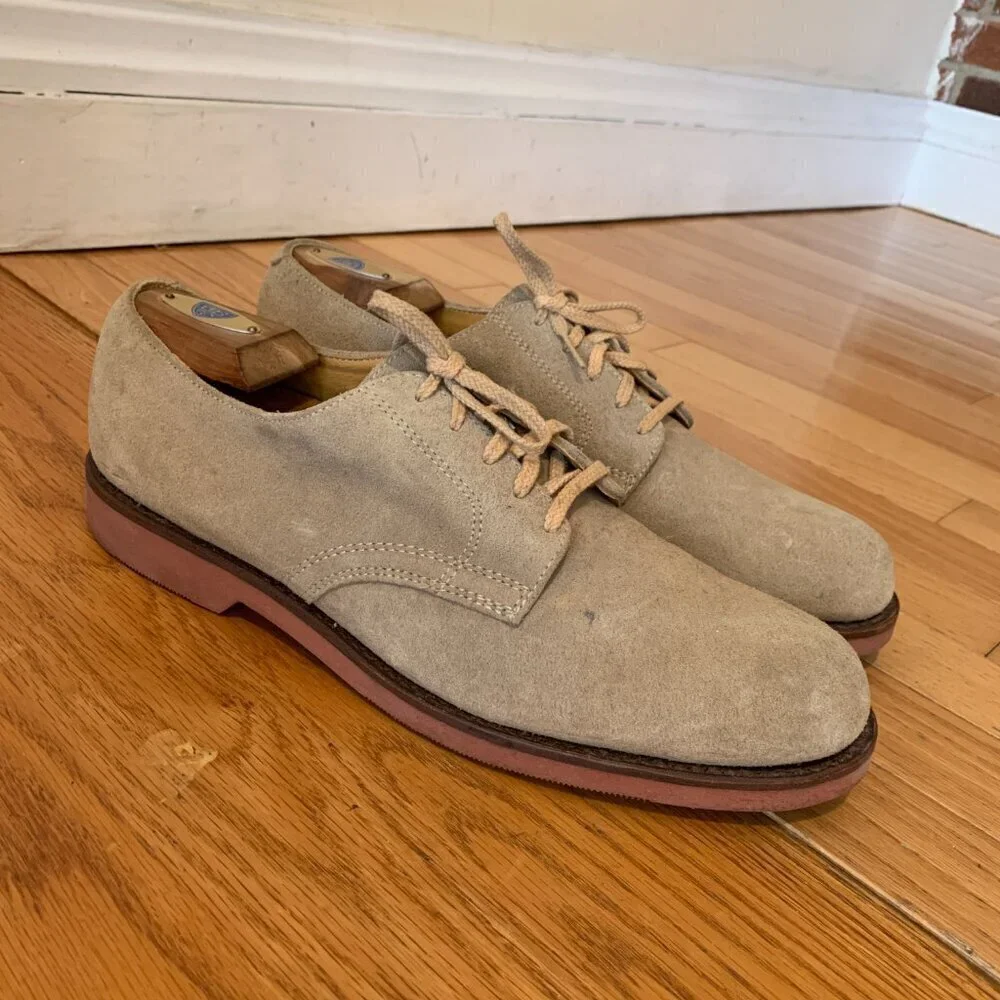 Vintage L.L. Bean  Derby Shoes Men's Size 11 M Tan Suede Leather Oxfords USA